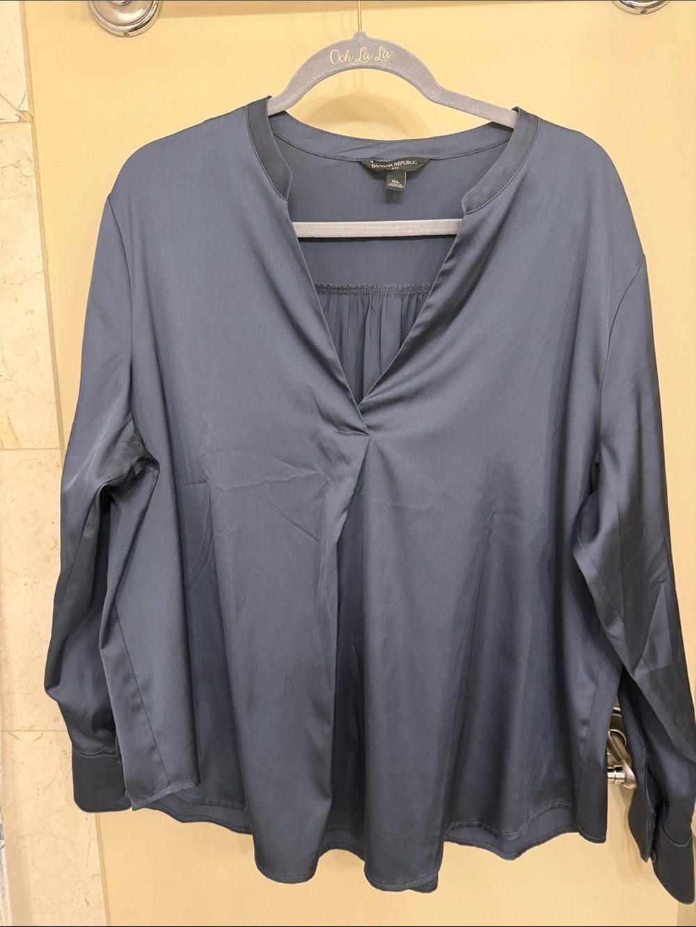 Banana Republic Navy Satin V-Neck Blouse